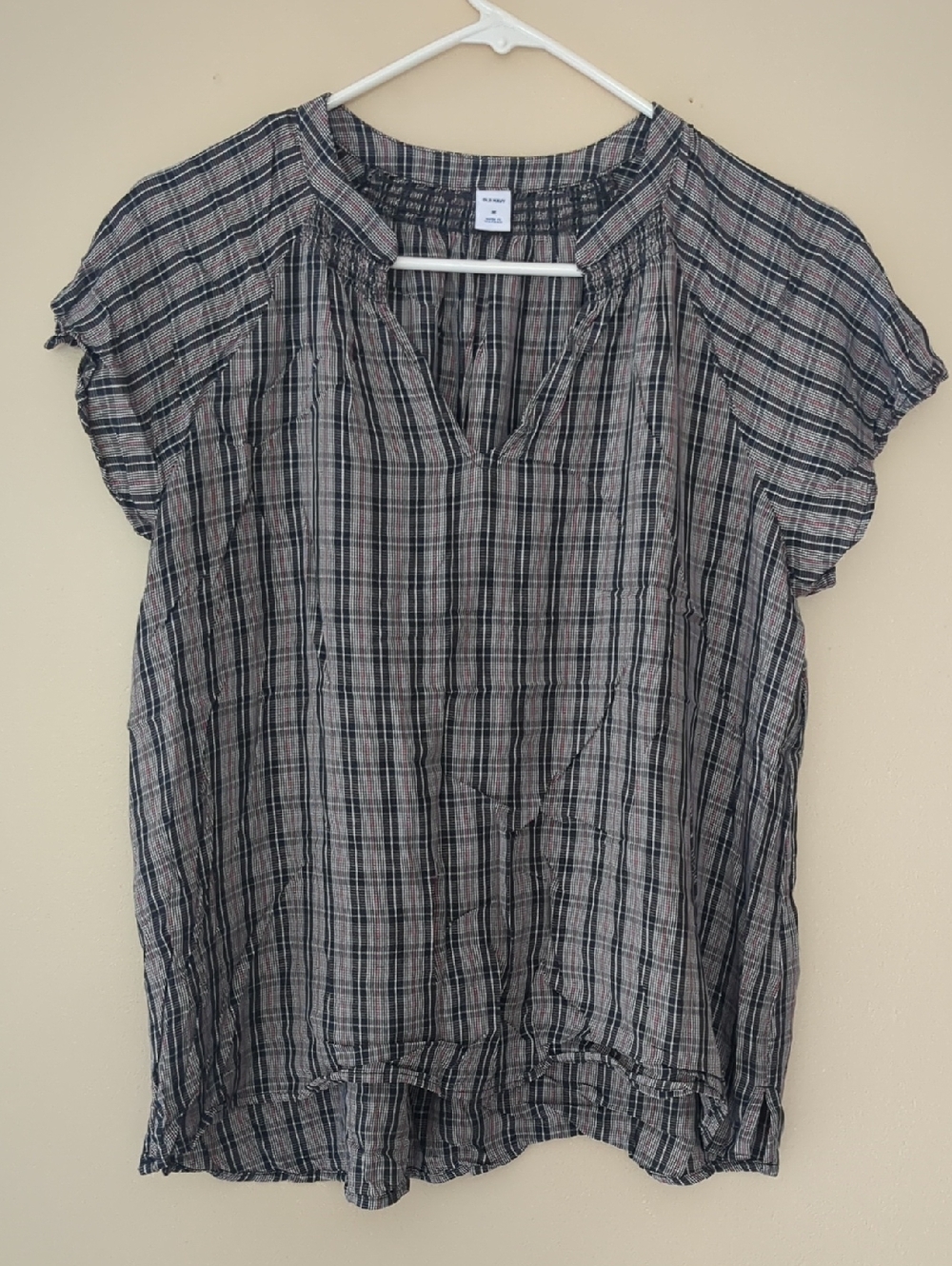 Medium Old Navy Pink Black Plaid Short Sleeve Shirt Top